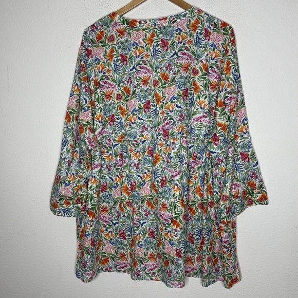 Jones New York Plus 3X Whimsical Floral Colorful Cottage Boho Linen Top - Picture 2 of 4